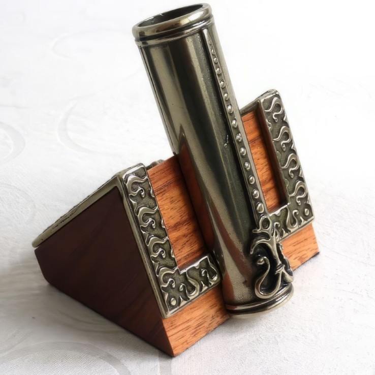 Handmade Italian wood and bronze penholder by Bortoletti