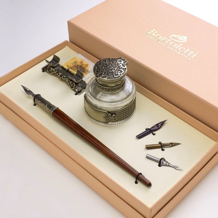 Bortoletti GRITTI WOOD KALLIGRAFY SET MED BRONZE INKWELL
