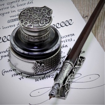 Bortoletti GRITTI Hölzerner Kalligraphie-Set mit Bronze Inkwell 2