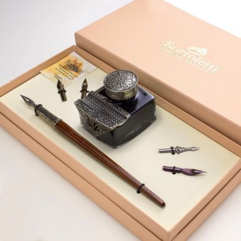 Bortoletti Tiziano Calligraphie en bois avec inkwell en bronze