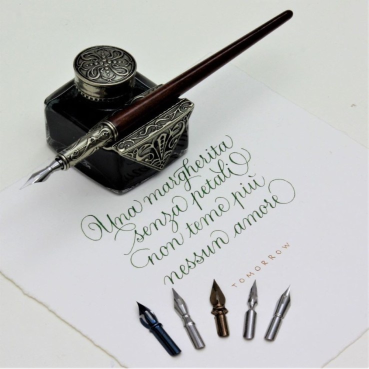 Tiziano Wooden Calkligrafi Pen og Inkwell By Bortoletti