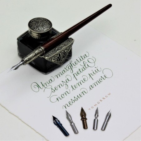 Tiziano Wooden Calkligrafi Pen og Inkwell By Bortoletti