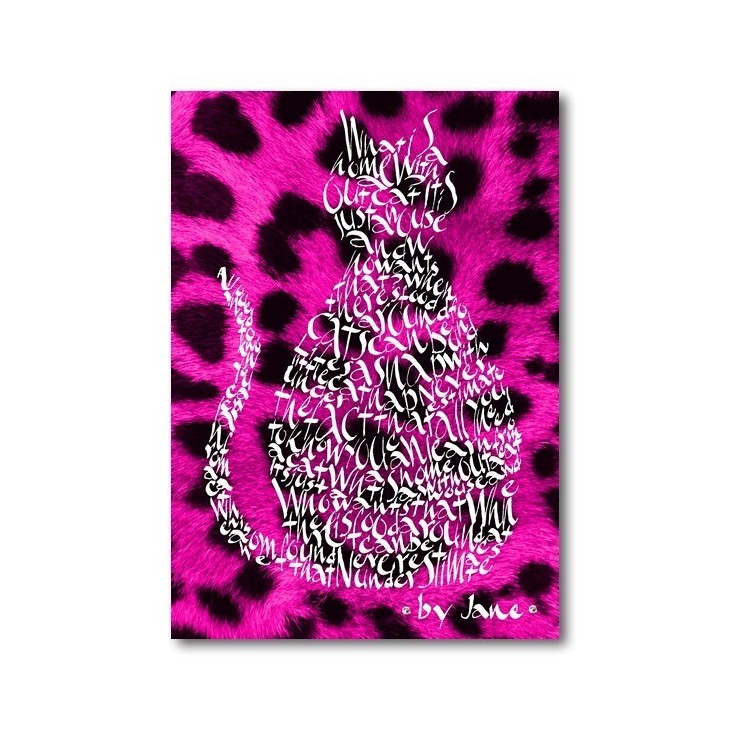 Cerise rosa leopard hud katt kort av Calligraphy Arts