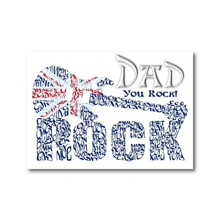 Handmade guitar card for your dad with rock legend names designed by Jane for Calligraphy Arts
