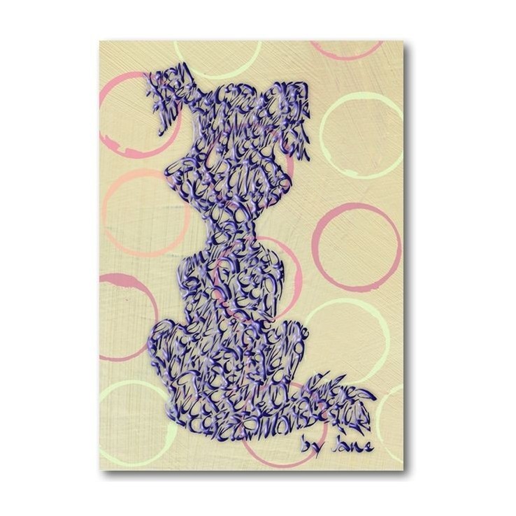 Purple cartoon dog on circles card by Calligraphy Arts