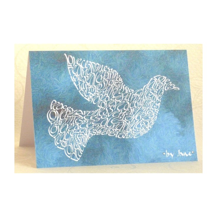 Carte de voeux de colombe blanche avec libellé calligraphique