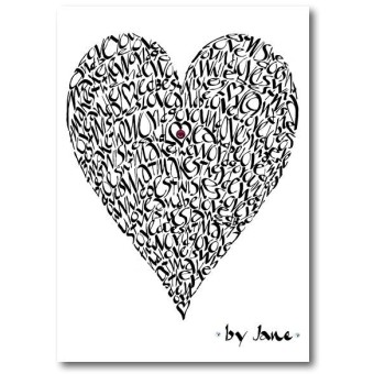 Biglietto di auguri a cuore amore a mano con formulazione calligrafia