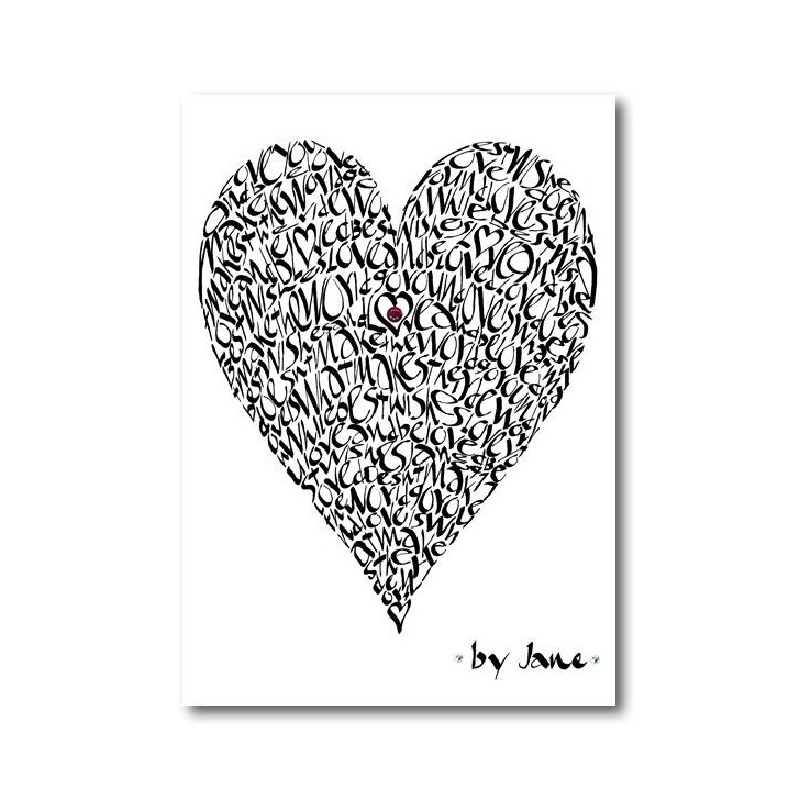 Tarjeta de felicitación del corazón del amor hecho a mano con la redacción de la caligrafía