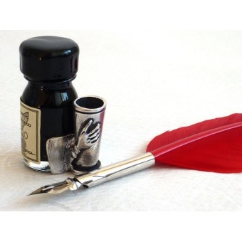 Stylo calligraphie plume rouge - petit 2