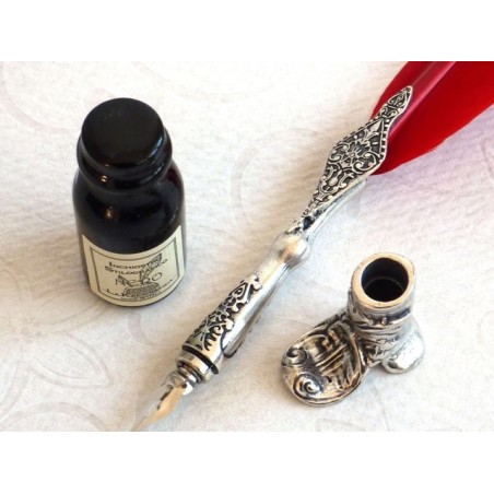Red goose feather quill with pewter detail by La Kaligrafica